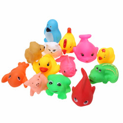 13Pcs Lovely Mixed Animals Colorful Soft Rubber Float Squeeze Sound Squeaky Bathing Toy For Baby